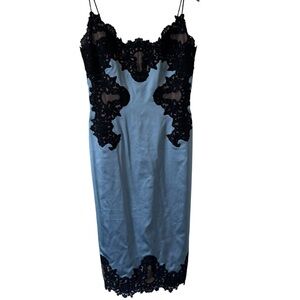 Elegant Black and Blue Lace Slip Dress